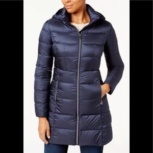 Michael Kors packable down jacket puffer coat hooded dark blue XXS